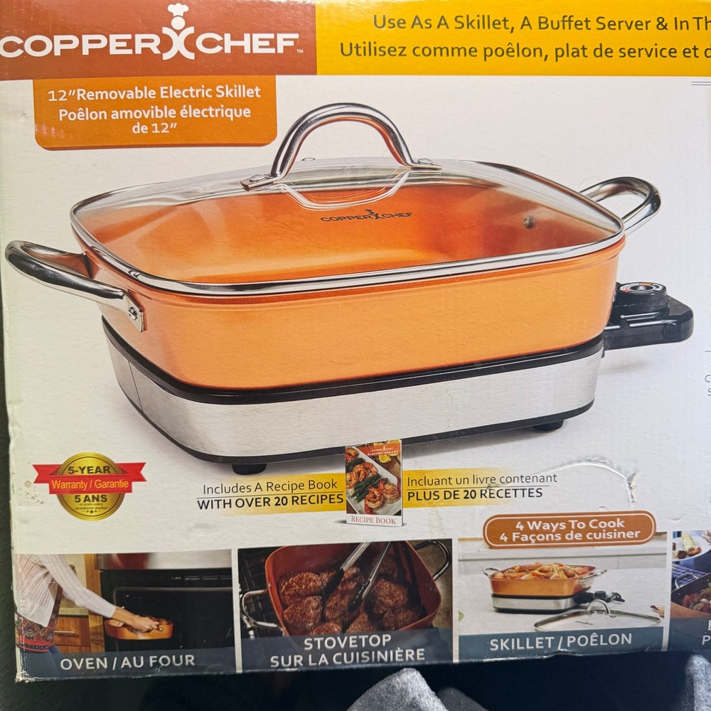 Copper Chef 12" Removable Electric Skillet Nonstick Ceramic Multi-Cooker New